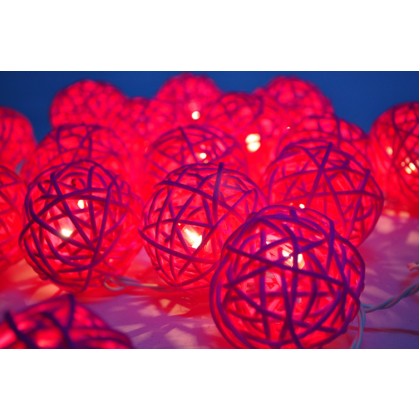 Pink Rattan Ball String Lights